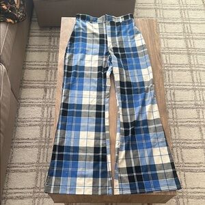 Free People Blue and Black Plaid Flare Pants